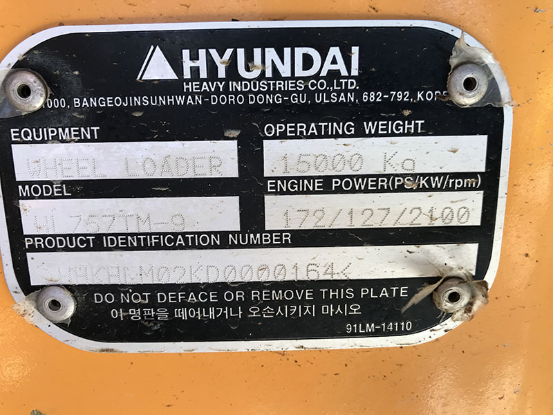 2012 HYUNDAI HL757-9 TM WHEEL LOADER