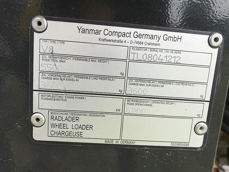 2019 YANMAR V8 WHEEL LOADER