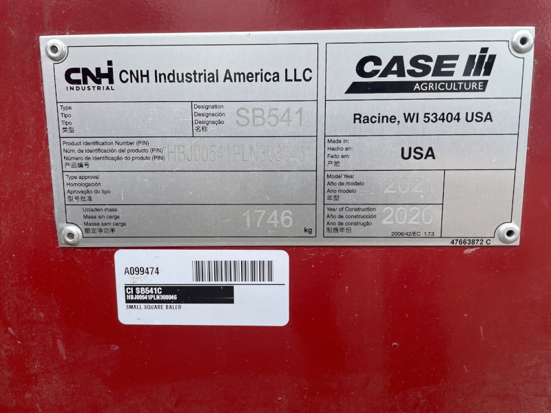 2021 CASE IH SB541C SQUARE BALER