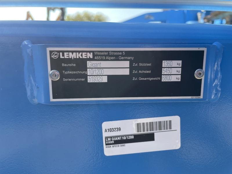 2024 LEMKEN HELIODOR9 GIGANT10/1200 HIGH SPEED DISC