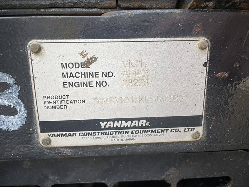 2020 YANMAR VIO17-A MINI EXCAVATOR